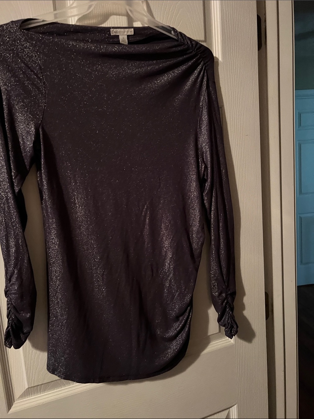 Cato Metallic Long-Sleeve Boatneck Top in Black